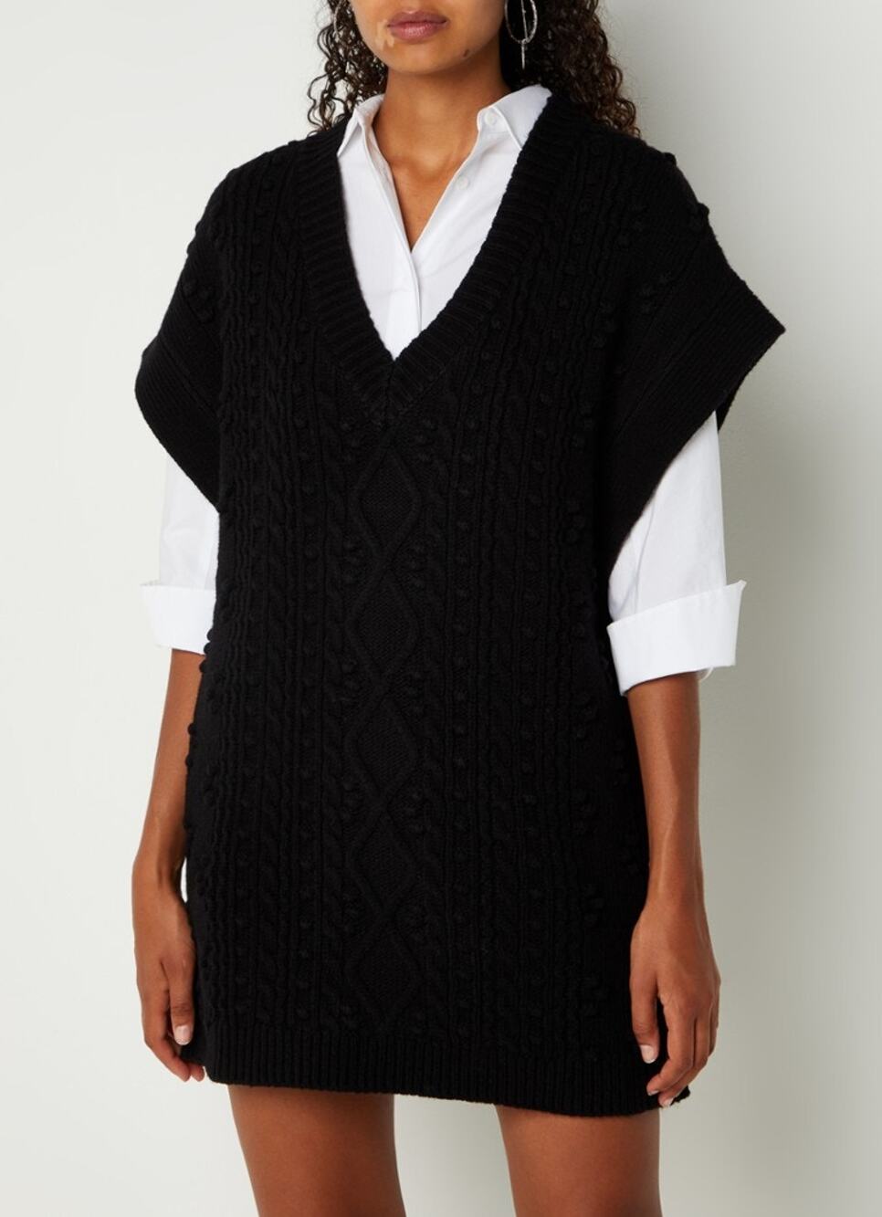 Ba&sh Ozzie Sweater Dress Wool Chunky Knit Sleeveless Oversized Poncho Black